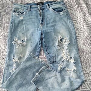 Judy Blue Ripped Paint Splatter Light Blue Boyfriend Jeans